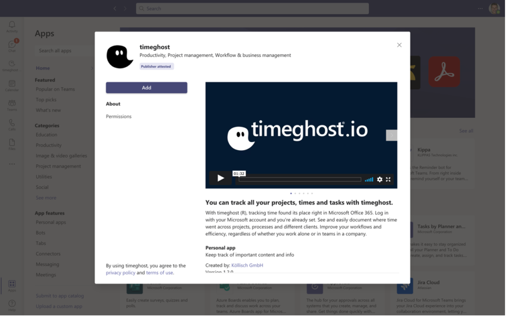 Adding timeghost in Teams