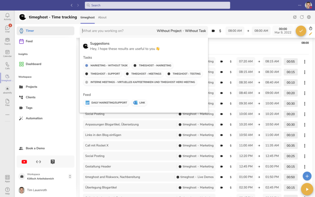timeghost Timer in Microsoft Teams