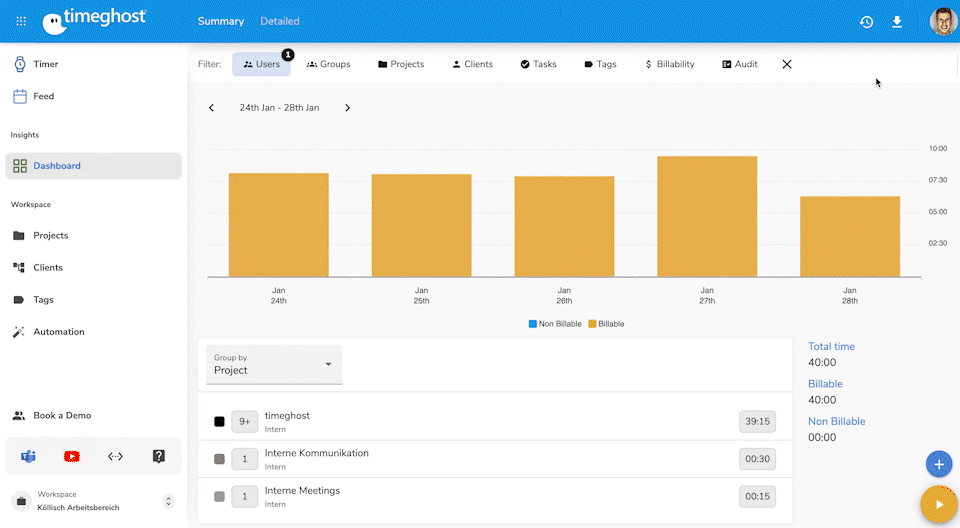 timeghost billability feature - export function