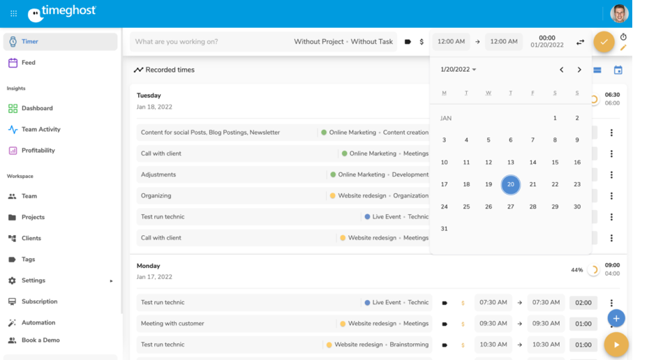 time management with timeghost